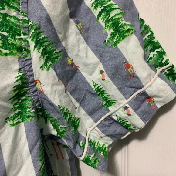 Sant and Abel Gray Malin Pajama Set Top Shorts Trees Skiers L Cotton